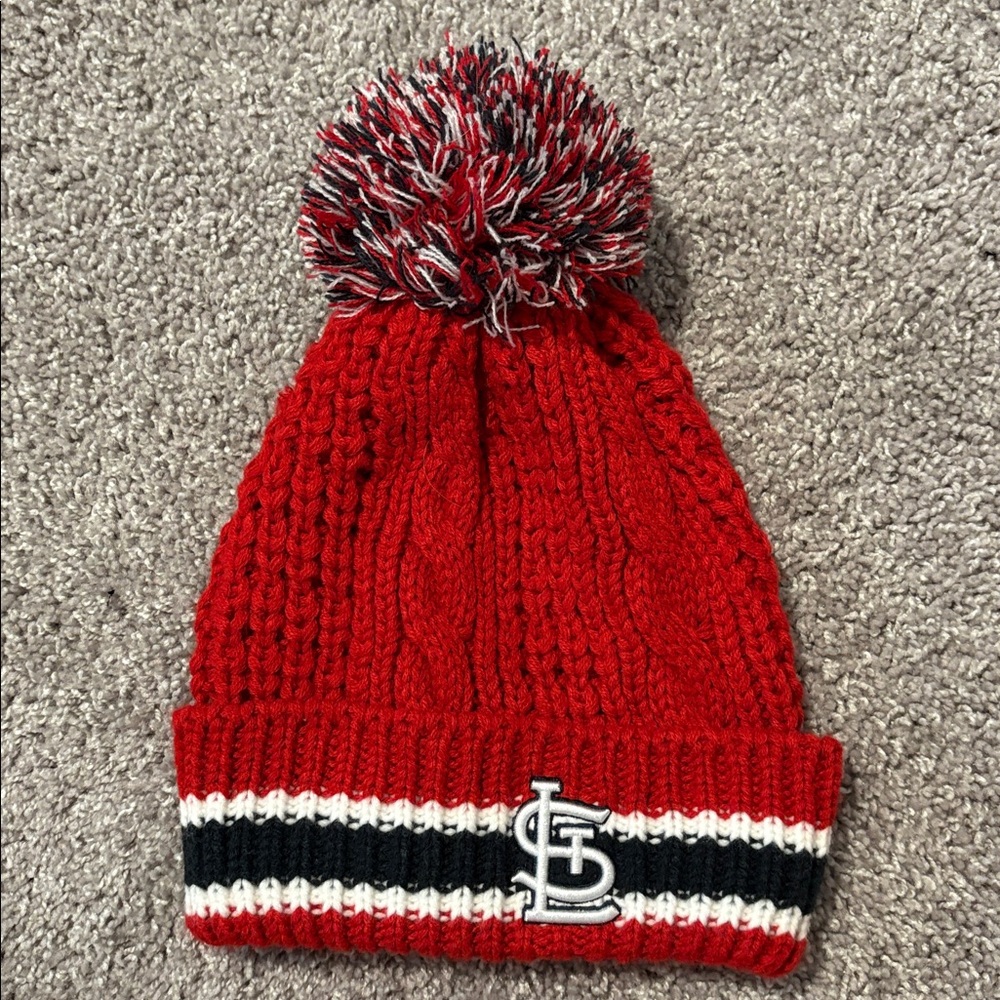 Red Cable Knit Pom-Pom Beanie